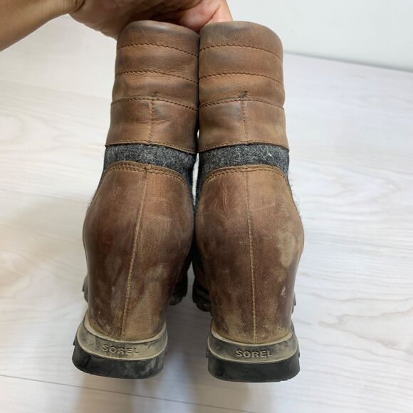 Sorel Women's Joan of Arctic Wedge III Lexie Boot SZ 8.5 Leather Boots Tobacco - Picture 5 of 11